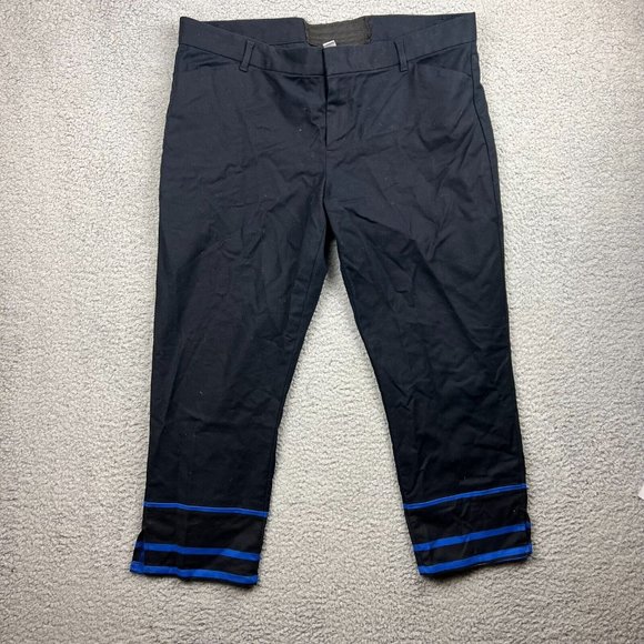 GAP Blue Stripe Hem Slim Cropped Pants Stretch Capri Trousers Womens Size 14 - Picture 1 of 9